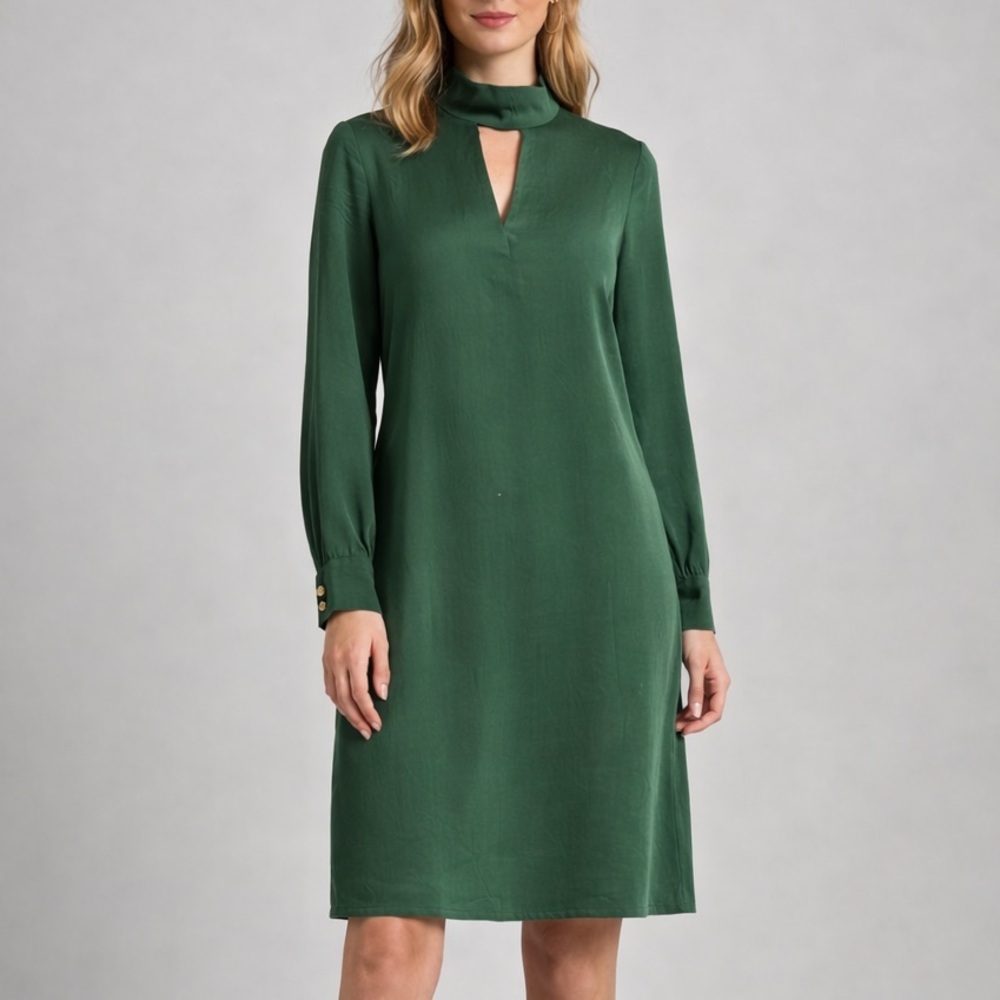 🆕🥑 Baldwin Kansas City Piper Juniper Green Silk Shift Dress Office Work Size S